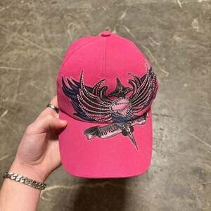 Vintage Harley Davidson Y2K Pink Jeweled Winged Embroidery Hat OSFA